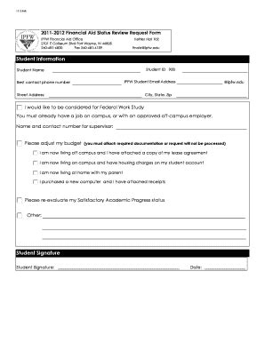Fillable Online ipfw 2011-2012 Financial Aid Status Review Request Form ...