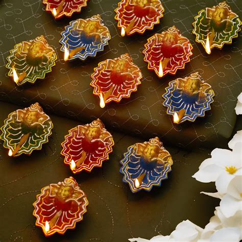 Buy TIED RIBBONS Handmade Clay Wax Filled Diyas Earthen Diya (Pack of ...