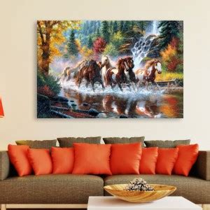 inephos Unframed Canvas Painting - 7 Horses Running Vastu Wall Painting ...