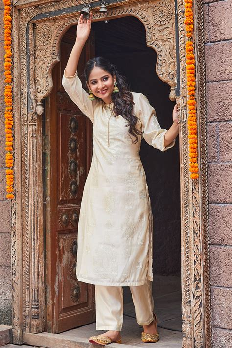 Buy Off White Polyester Straight Printed 2 Piece Set Online at Biba India