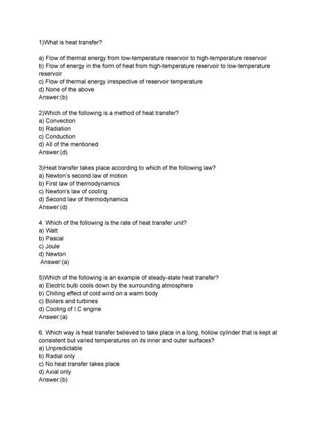 Heat transfers MCQS - 1)What is heat transfer? a) Flow of thermal ...