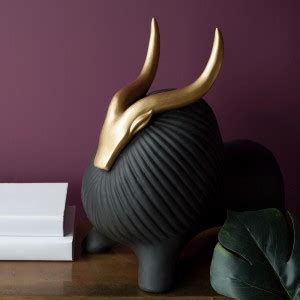 The Artment Golden Horned Yak Table Accent Decorative Showpiece - 40 cm ...