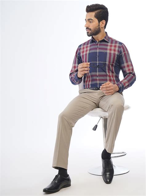 Metal Navy Blue Checked Slim Fit Formal Shirt for Men | Stylish 100% ...