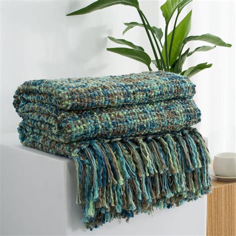 Amazon.com: GINAMUSE Multi-Color Green Cable Knitted Throw Blanket for ...