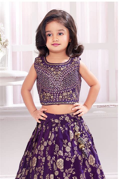 Purple Mirror and Zari work Lehenga Choli for Girls – Seasons Chennai