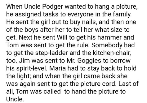 List the different tasks assigned by uncle podger to his people ...
