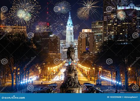Philadelphia City Skyline with Fireworks Stock Photo - Image of ...