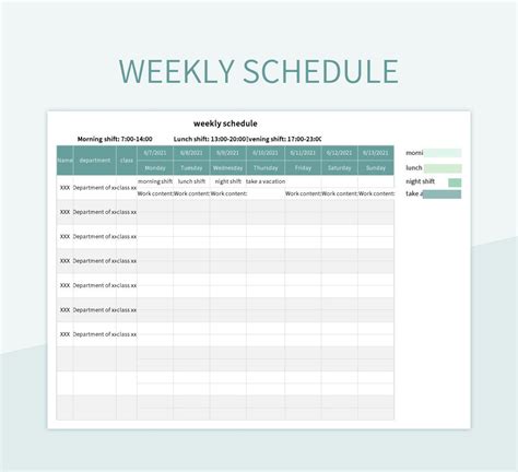 Image result for Excel Weekly Schedule Spreadsheet Editable