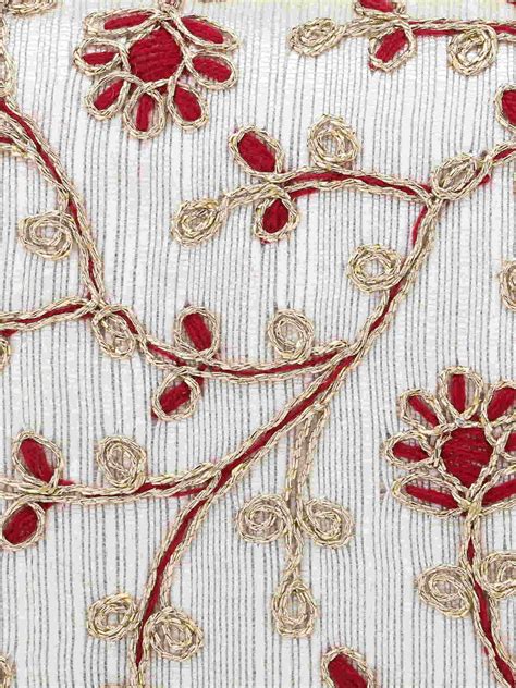 Anekaant Hue Gold & Red Faux Silk Floral Embroidered Box Clutch