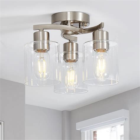 Modern Semi Flush Mount Ceiling Light with Clear Glass Shade, Hallway ...