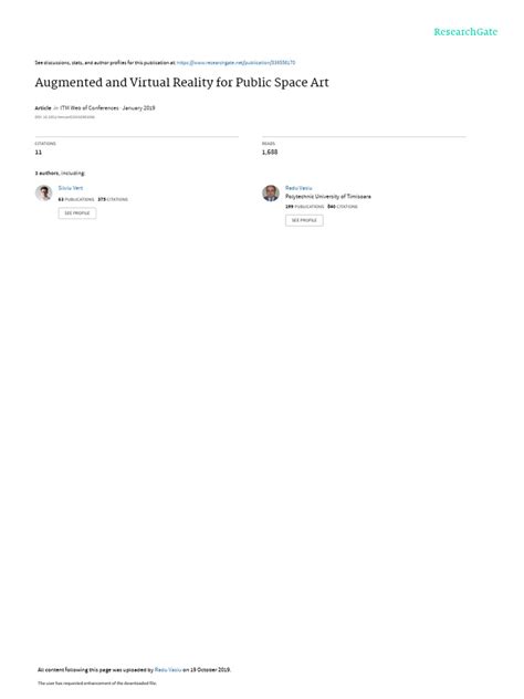 Augmented and Virtual Reality For Public Space Art | PDF | Augmented Reality | Virtual Reality
