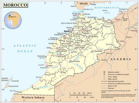 Kaart Noord-Afrika Landen Topografie: Kaart Marokko en Rabat