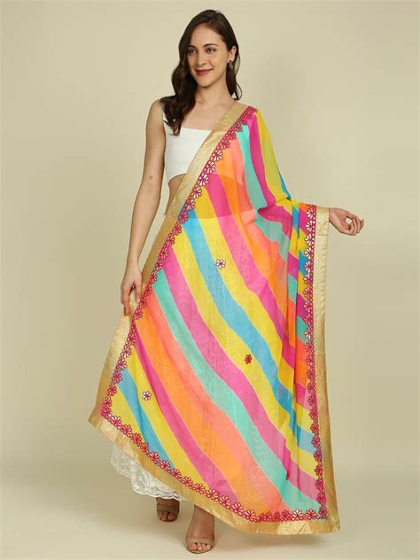 Multicolour Georgette with Gotta Patti border – Dupatta Bazaar