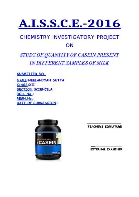 Chemistry Project: Casein Quantity in Various Milk Samples (Class XII ...