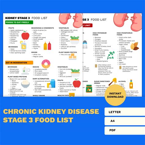 Stage 3 Kidney Disease Diet Guide | CKD Food List Printable | Low Potassium High Fiber Foods ...