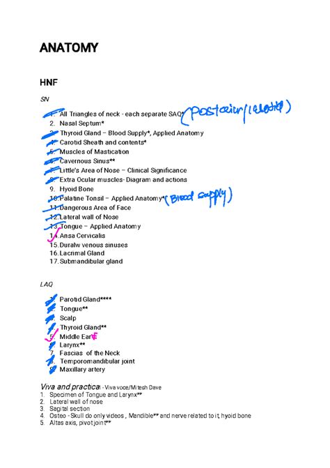 IMPS- I MBBS - ANATOMY HNF SN 1. All Triangles of neck - each separate ...