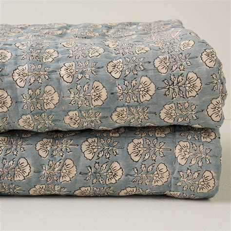 Flora Block Print Quilt - Silver Blue in 2024 | Block print quilt ...