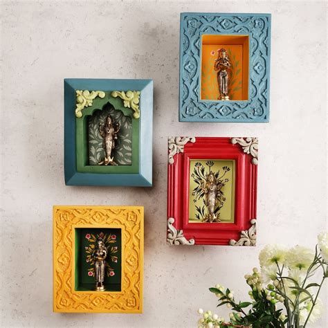 Naksh Wall Box Shelf Handcrafted Wooden Carved Wall Bookshelves ...