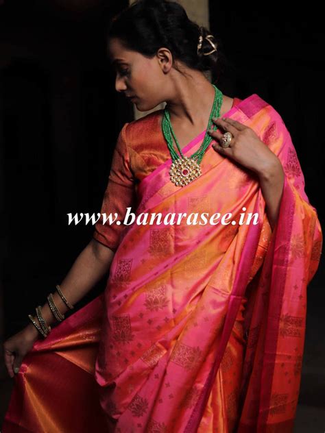 Banarasee Handwoven Soft Semi Silk Saree With Buta Design-Peach(Dual S