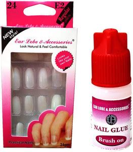 Ear Lobe & Accessories E2 French Artificial Nails 24pcs with Small Glue ...