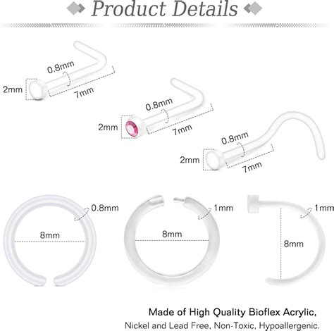 JFORYOU 18-20G Clear Acrylic Nose Ring Bioflex Stud India | Ubuy