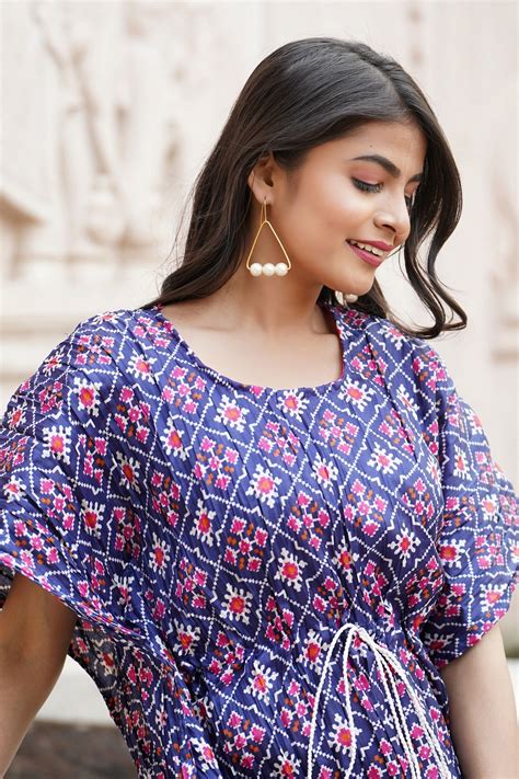 Buy Kalamkari Chinon Silk Kaftan Midi Dress for Women Online at ...