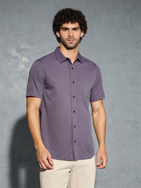 Men Solid Slim Fit Spread Collar Shirt with TS LYTRA