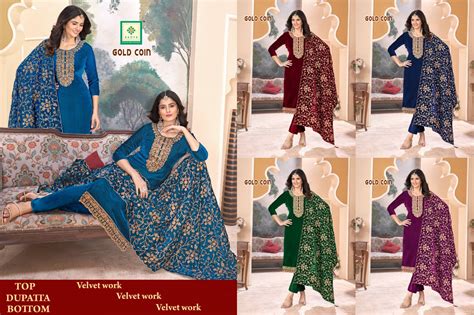 Gold Coin Aadya Velvet Suits Wholesale – Kavya Style Plus