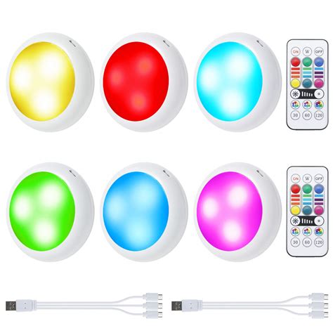 Buy OxyLED Rechargeable Puck Lights, RGB Color Changing LED Closet ...