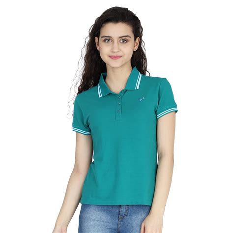 Buy Flawless Women's Polo Tshirt with Striped Sleeves Cotton Polo ...