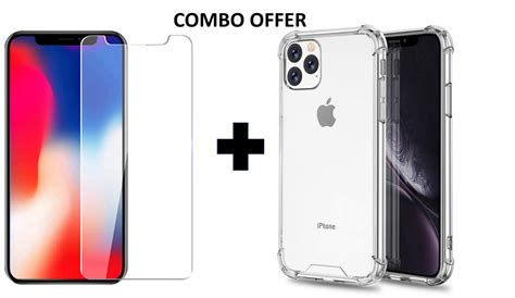 Prime Retail Back Cover Transparent + Bump Cushion Tempered Glass Combo ...