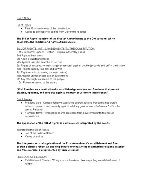 Unit 3 Notes AP Government - Unit 3 Notes Bill of Rights First 10 ...