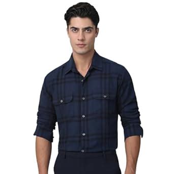 MUFTI Mens Navy Full Sleeve Slim Fit Shirt (Also Available in Plus Size ...