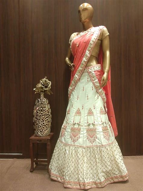 Aqua Blue Semi-Stitched Silk Lehenga Set with Contrast Crepe Dupatta ...