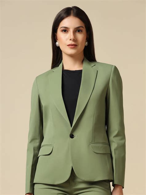 Women Green Blazer And Trousers Suit Set – Tahvo India