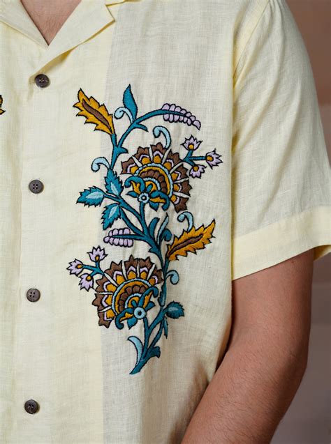 VINTAGE PETALS - HAND EMBROIDERED UNISEX LINEN SHIRT – Houseofcultura