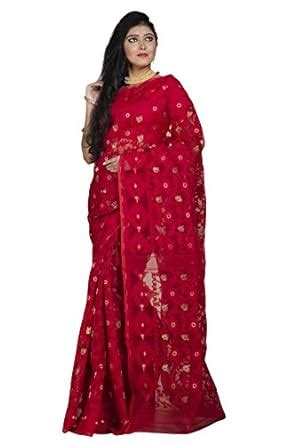 Buy Upama Women's Jamdani Linen Saree With Blouse Piece (240_Valentine ...