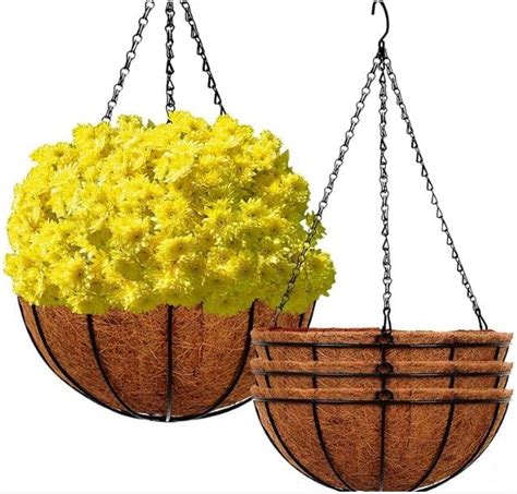 STM Metal Hanging Planter Basket with Coco Coir Liner Wall Mount Wire ...