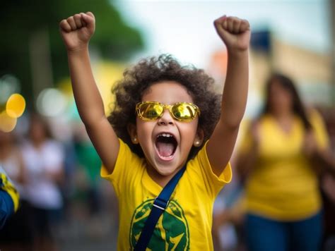 Brazilian kid celebrates his soccer teams victory | Premium AI ...