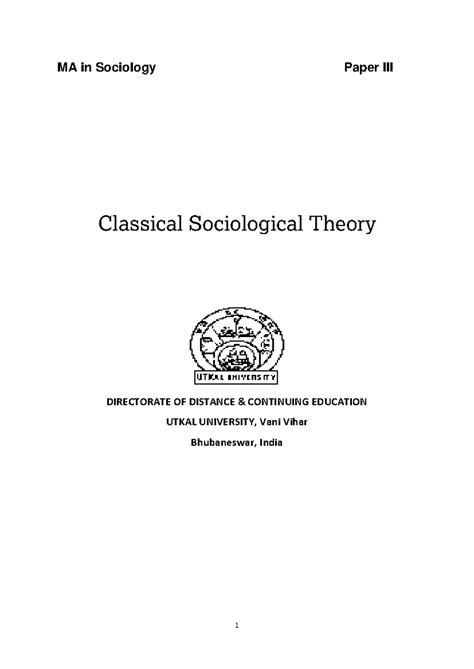 MA Paper-3 Classical Sociological Theory - MA in Sociology Paper III ...