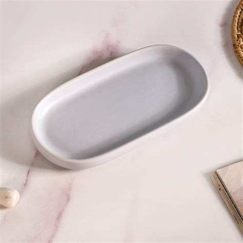 Leaf Ceramic Bathroom Set of 3 With Tray Light Grey Online - Premium ...