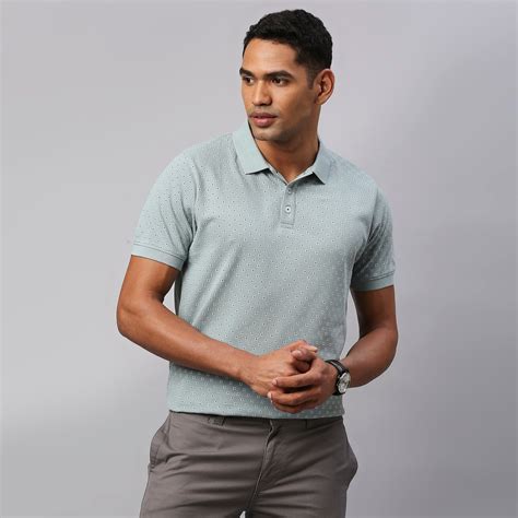 Men's Pure Cotton All Over Printed Half Sleeves Polo T-Shirt (Powder B ...