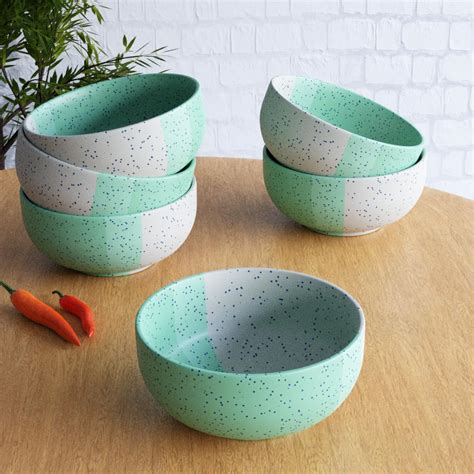 Buy The Earth Store Tritone Green Matte Ceramic Bowl Set of 6, 150ML ...