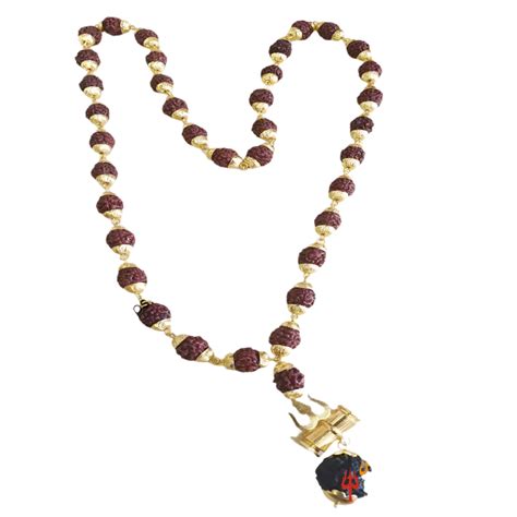 Rudraksha Mala in Brass Capping with 5 Mukhi Tri-Shakti Pendant – Shiv ...