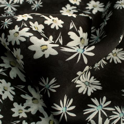 Black And White Floral Digital Print Georgette Satin Fabric – Fabcurate