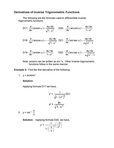 Derivatives of Inverse Trigo Functions - Derivatives of Inverse ...