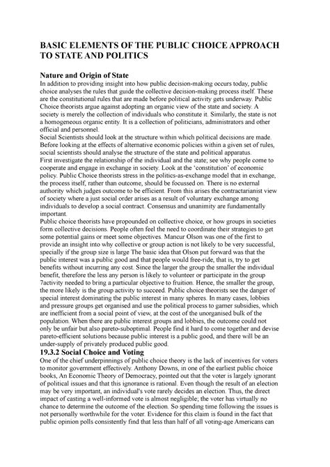 Basic Elements OF THE Public Choice Approach TO State AND Politics ...