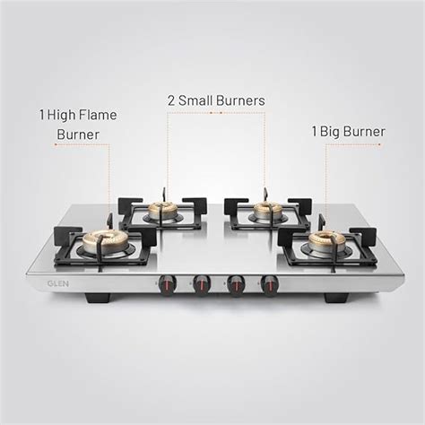 Glen 4 Burner Ultra Tuff Stainless Steel Gas Stove | Silver | Forged B ...