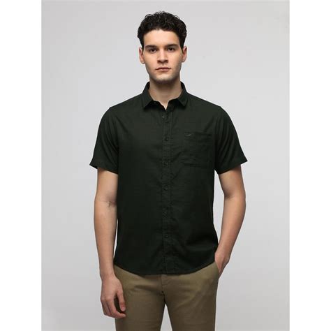 Buy Crocodile Men Olive Essential Solid Shirt Online