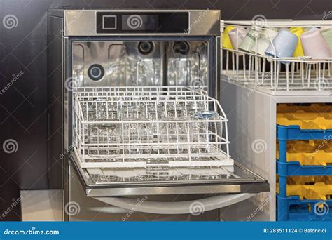 Commercial Dish Washer stock photo. Image of door, cafe - 283511124